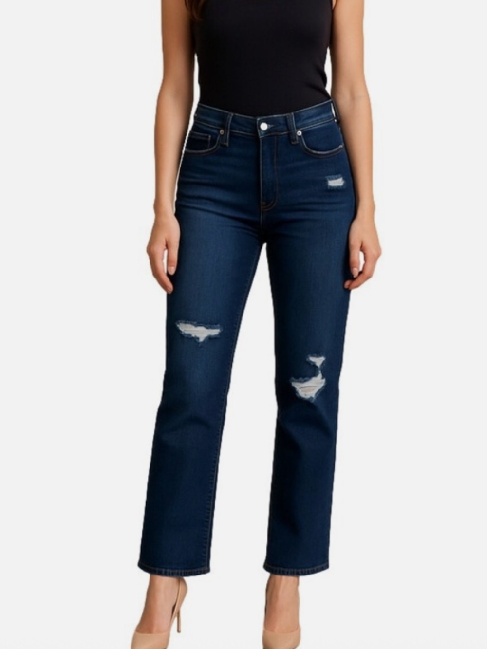 Levi's Ribcage Straight Ankle Distressed Women's 25 Dark Blue Jeans